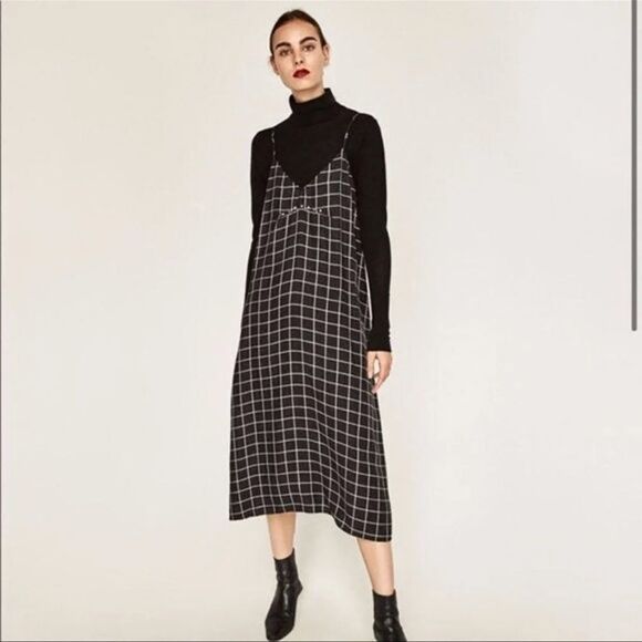 Zara Wool Blend Black and White Slip Dress - Picture 1 of 6